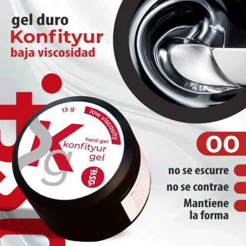 Gel duro BSG para extensiones Konfityur #00LV - Transparente incoloro BAJA VISCOSIDAD (13 g)