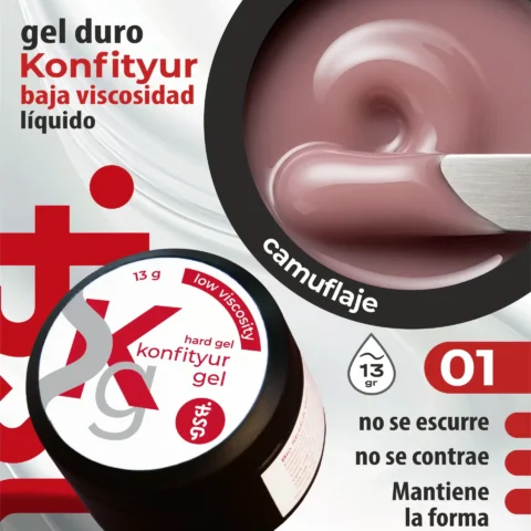 Gel duro BSG para extensiones Konfityur #01 - Camuflaje rosa - BAJA VISCOSIDAD (13 g)