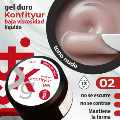 Gel duro BSG para extensiones Konfityur #02 - Rosa natural, translúcido - BAJA VISCOSIDAD (13 g)