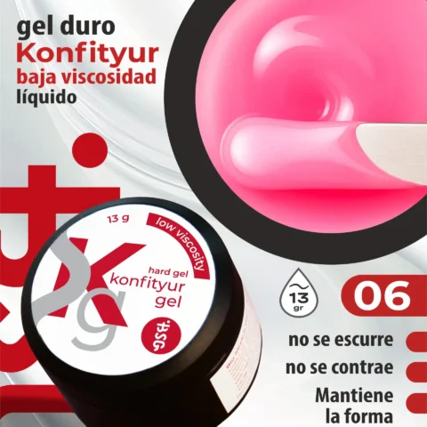 Gel duro BSG para extensiones Konfityur #06 - Rosa intenso - BAJA VISCOSIDAD (13 g)