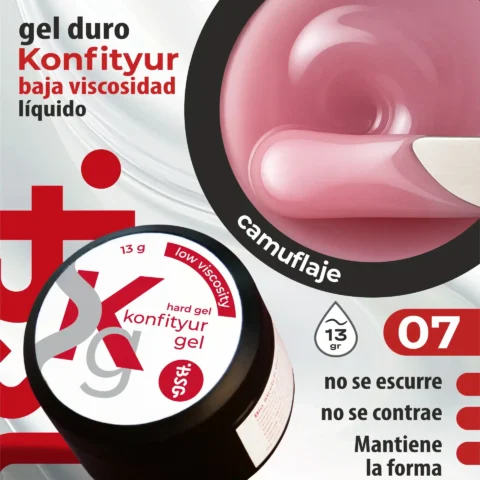 Gel duro BSG para extensiones Konfityur #07 - Perla rosa - BAJA VISCOSIDAD (13 g)