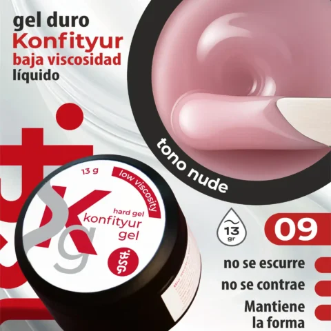 Gel duro BSG para extensiones Konfityur #09 - Nude - BAJA VISCOSIDAD (13 g)