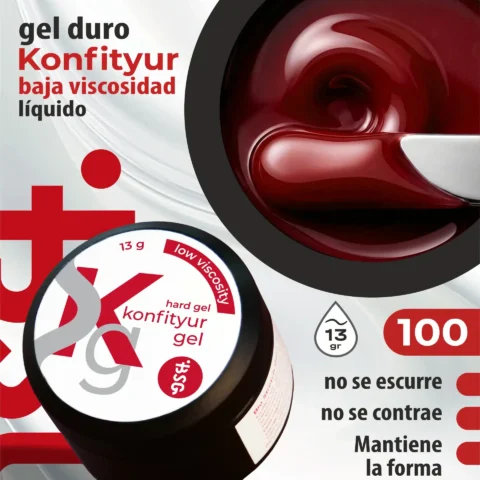Gel duro BSG para extensiones Konfityur #100 - Rojo burdeos - BAJA VISCOSIDAD (13 g)
