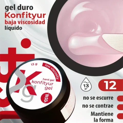 Gel duro BSG para extensiones Konfityur #12 - Rosa transparente ligero - BAJA VISCOSIDAD (13 g)