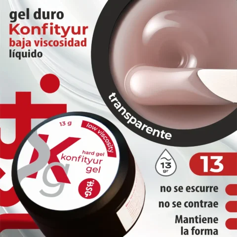 Gel duro BSG para extensiones Konfityur #13 - Rosa transparente, camuflaje - BAJA VISCOSIDAD (13 g)