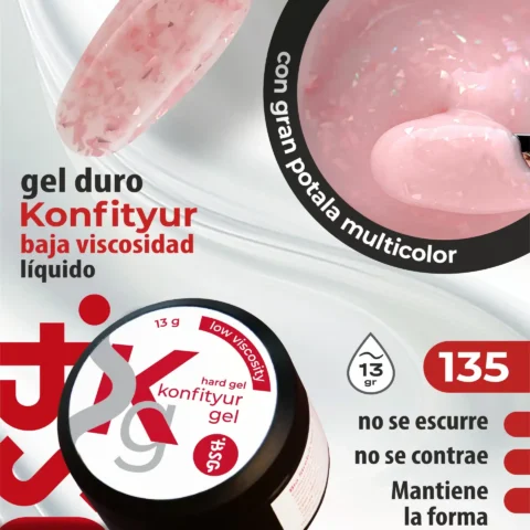 Gel duro BSG para extensiones Konfityur #135 - Colección Sumer Sundresses - BAJA VISCOSIDAD (13 g)