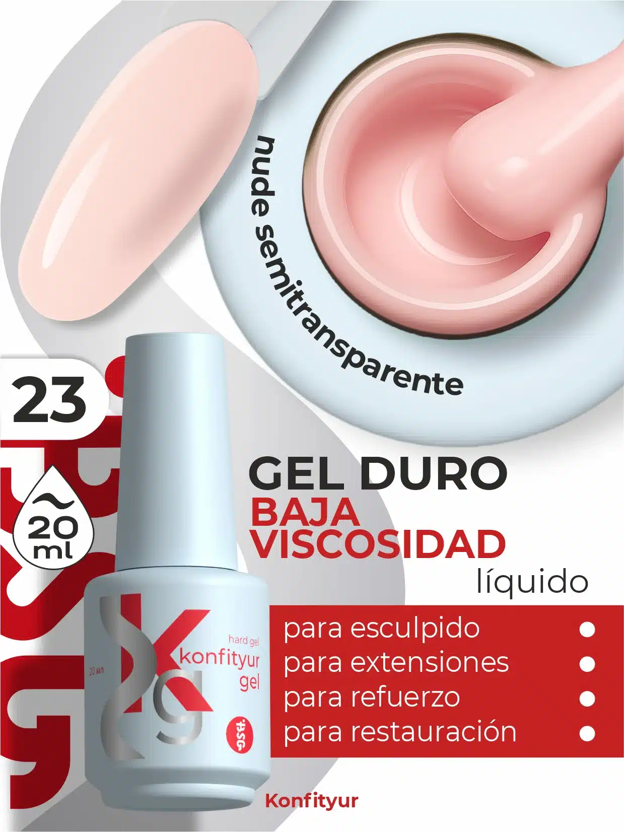 Gel duro BSG Konfithur baja viscosidad en frasco #23, 20 ml