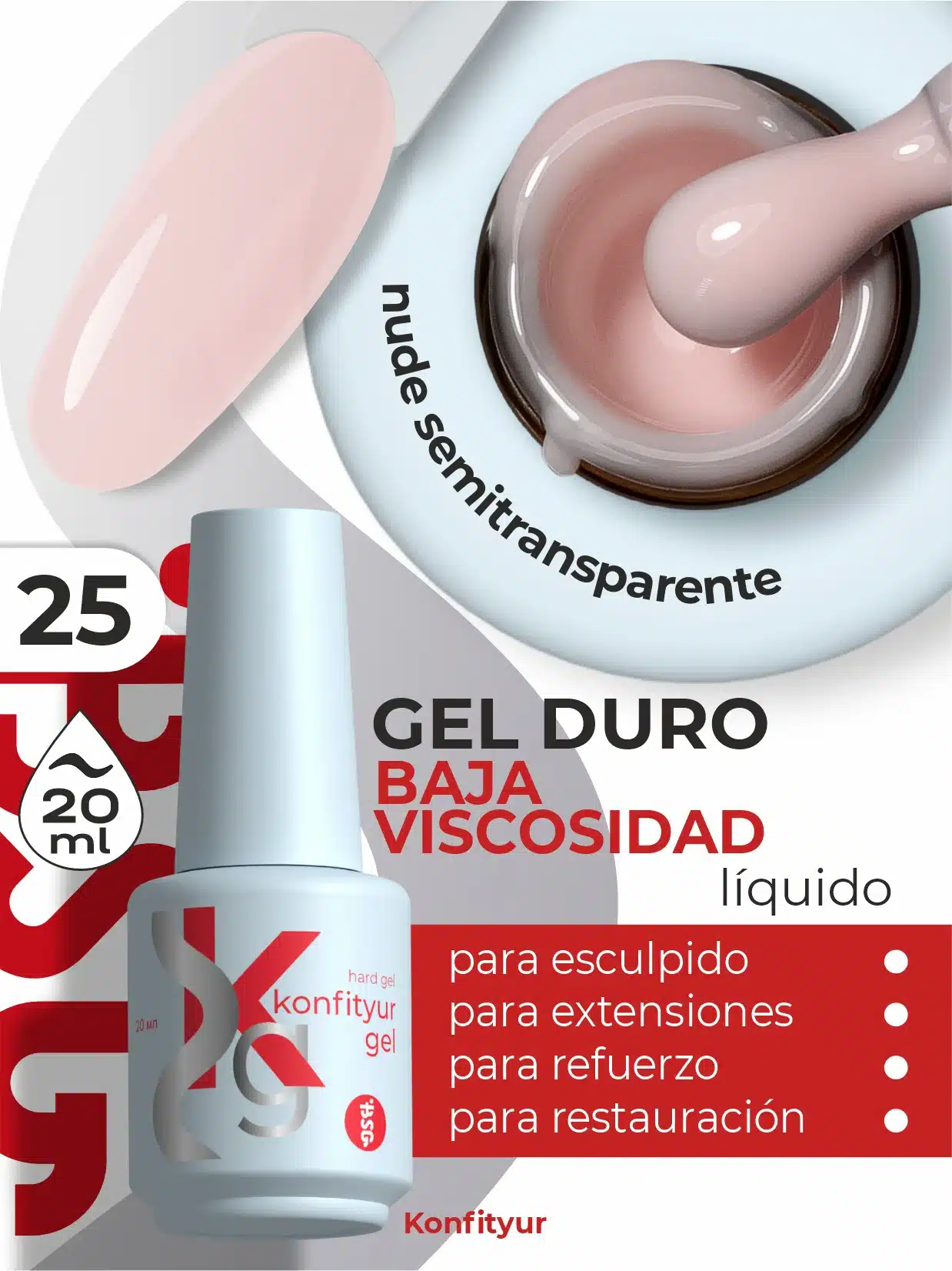 Gel duro BSG Konfithur baja viscosidad en frasco #25, 20 ml