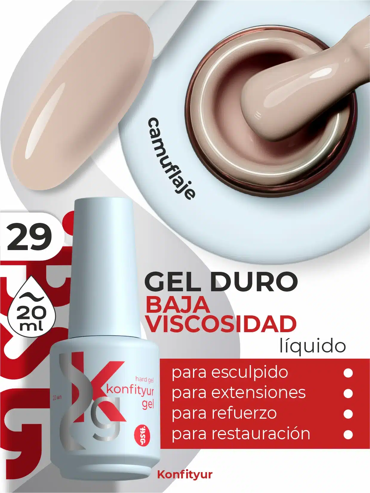 Gel duro BSG Konfithur baja viscosidad en frasco #29, 20 ml