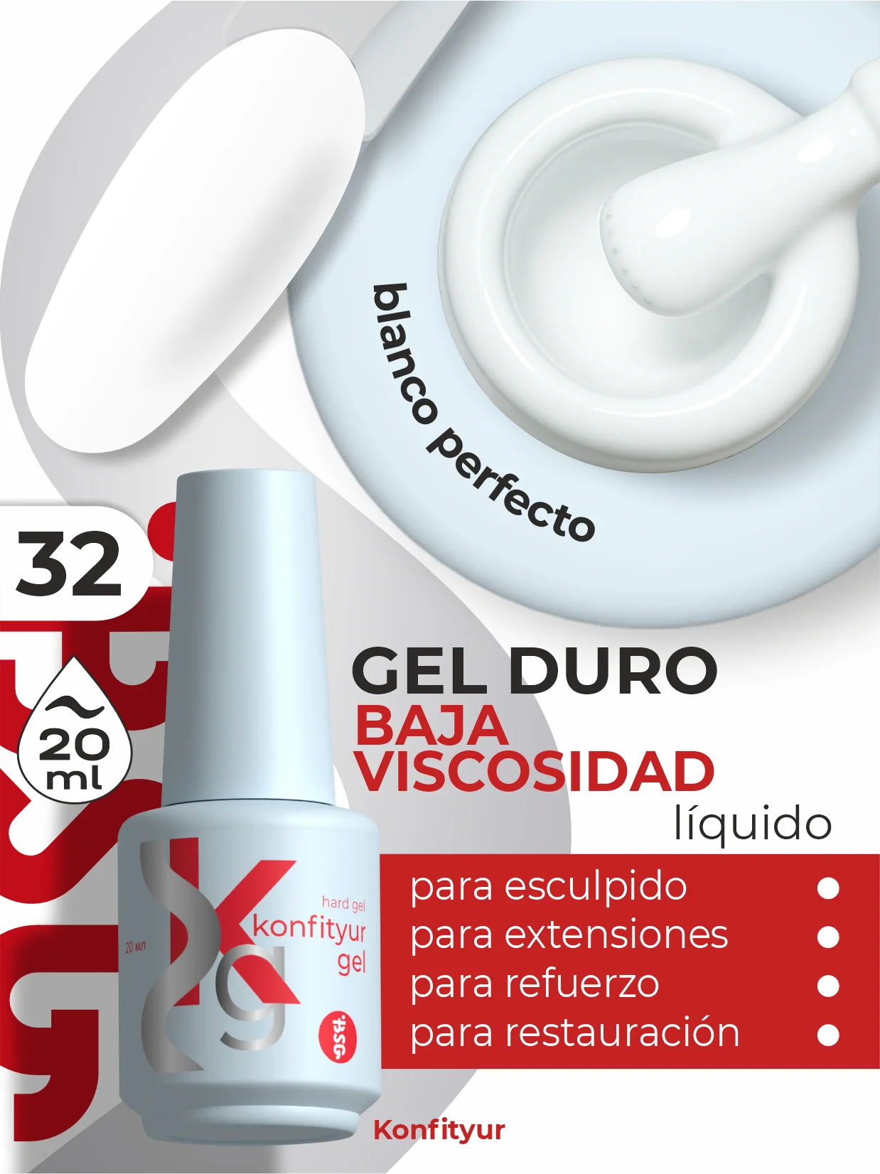 Gel duro BSG Konfithur baja viscosidad en frasco #32, 20 ml