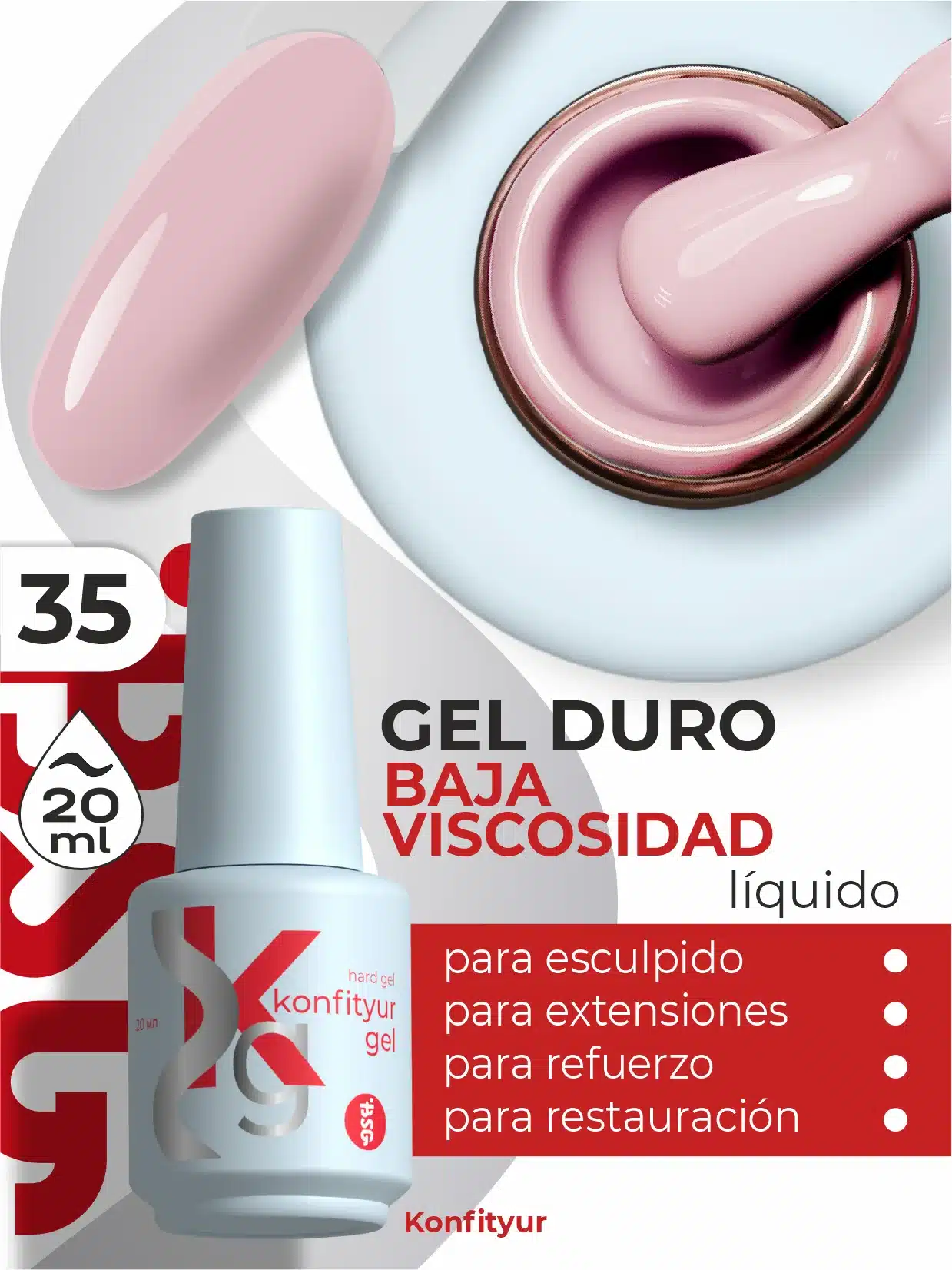 Gel duro BSG Konfithur baja viscosidad en frasco #35, 20 ml
