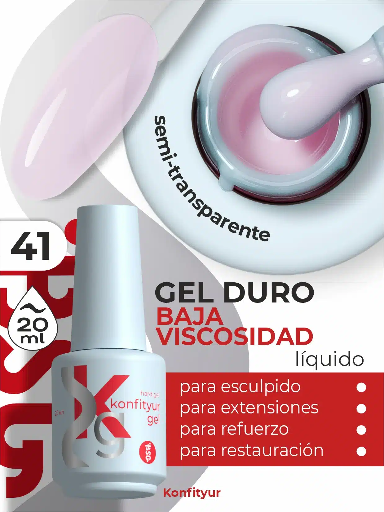 Gel duro BSG Konfithur baja viscosidad en frasco #41, 20 ml