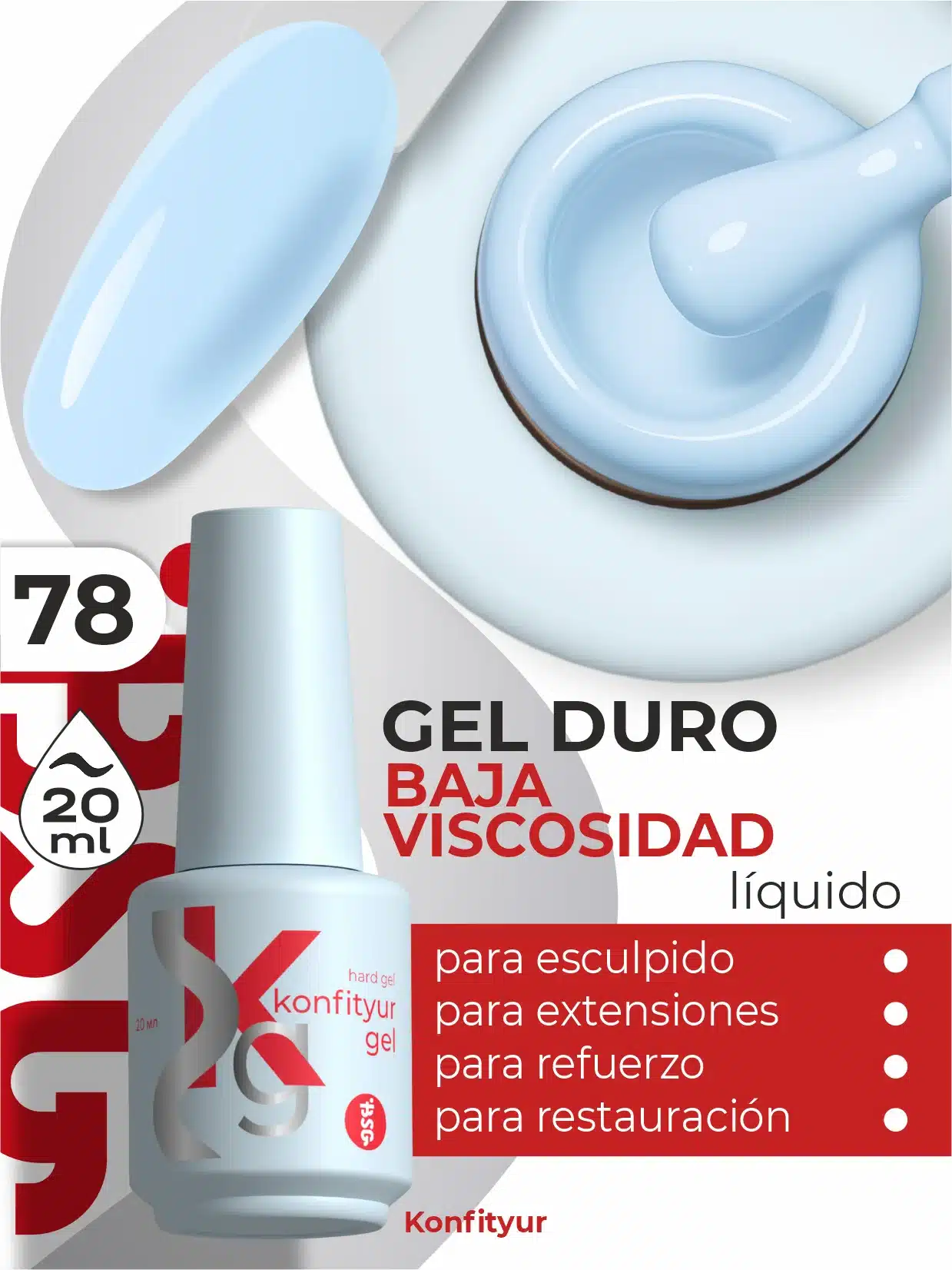 Gel duro BSG Konfithur baja viscosidad en frasco #78, 20 ml