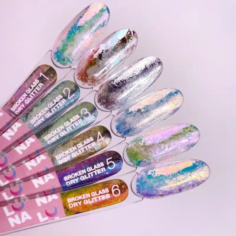 Set Broken Glass Glitter Seco para Uñas, Luna Moon, 6 piezas - Imagen 3