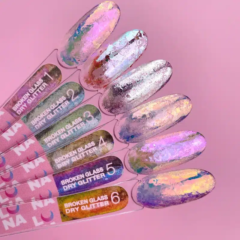Set Broken Glass Glitter Seco para Uñas, Luna Moon, 6 piezas - Imagen 2