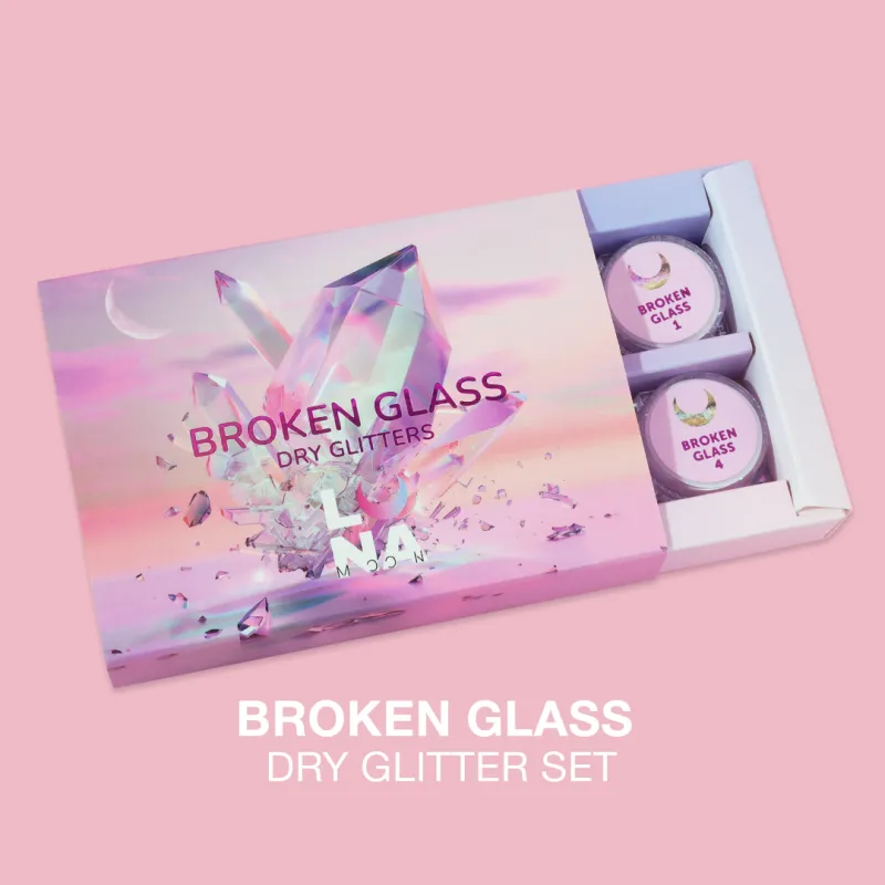 Set Broken Glass Glitter Seco para Uñas, Luna Moon, 6 piezas