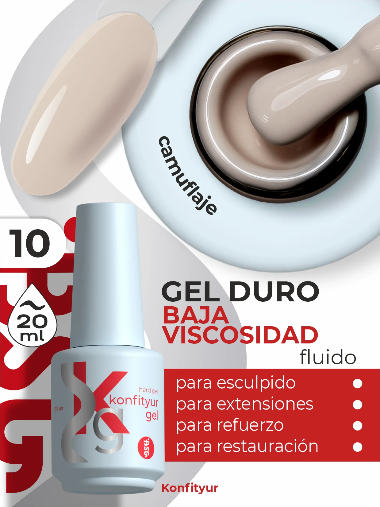 Gel duro BSG Konfithur baja viscosidad en frasco #10, 20 ml
