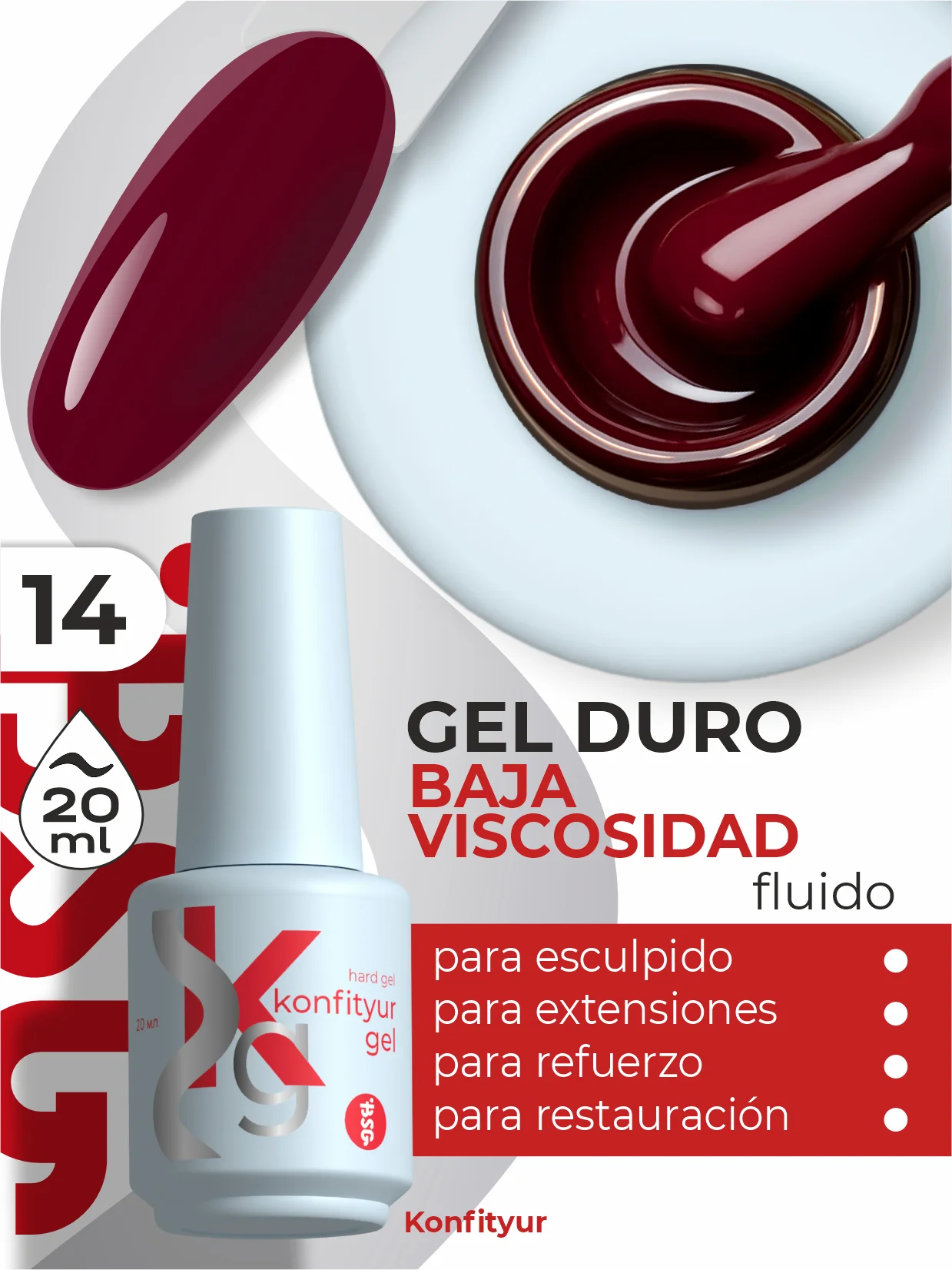 Gel duro BSG Konfithur baja viscosidad en frasco #14, 20 ml