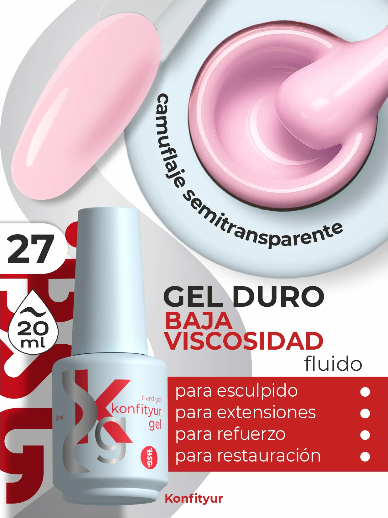 Gel duro BSG Konfithur baja viscosidad en frasco #27, 20 ml