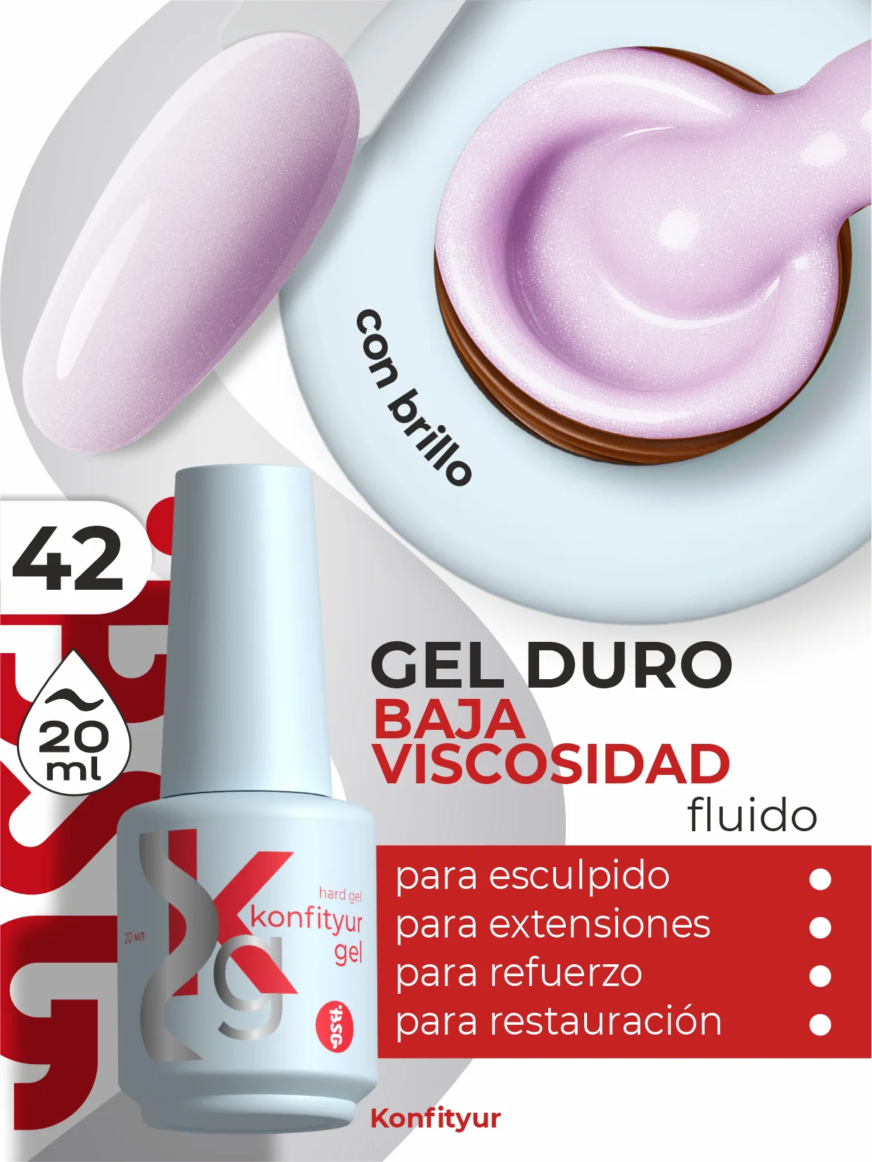 Gel duro BSG Konfithur baja viscosidad en frasco #42, 20 ml