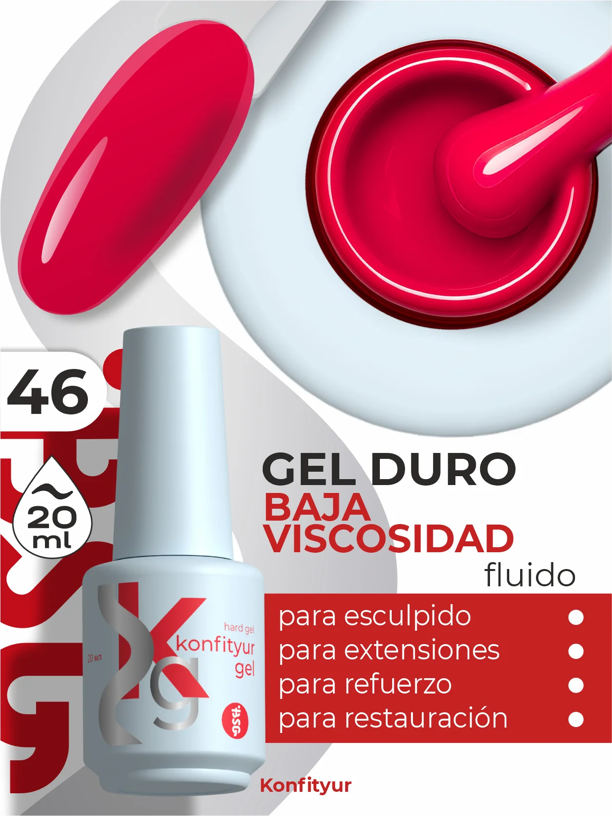 Gel duro BSG Konfithur baja viscosidad en frasco #46, 20 ml