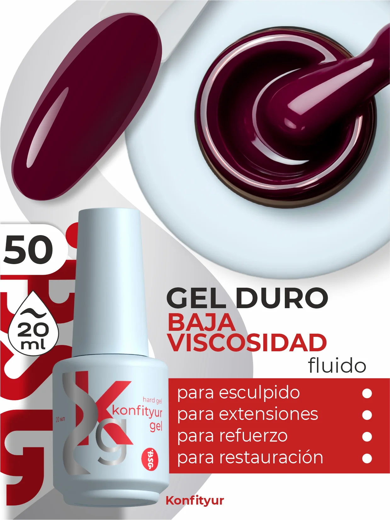 Gel duro BSG Konfithur baja viscosidad en frasco #50, 20 ml