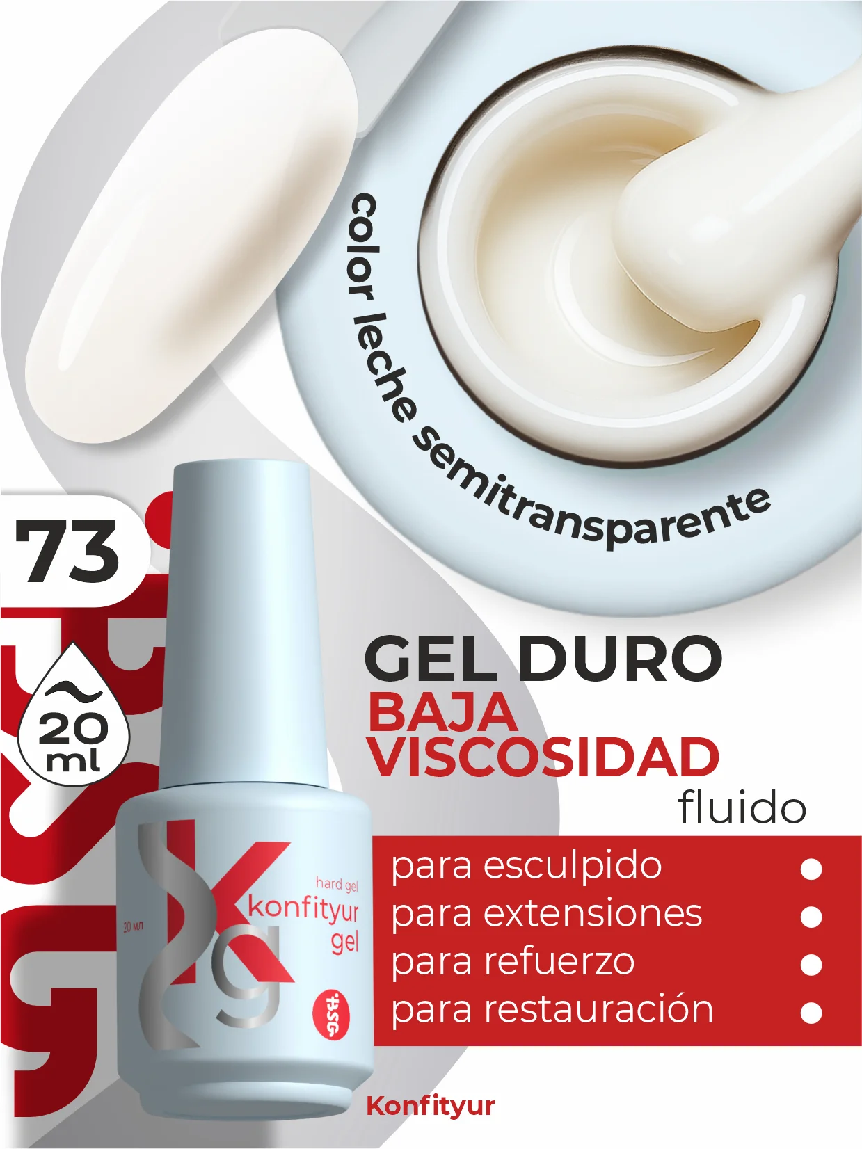 Gel duro BSG Konfithur baja viscosidad en frasco #73, 20 ml