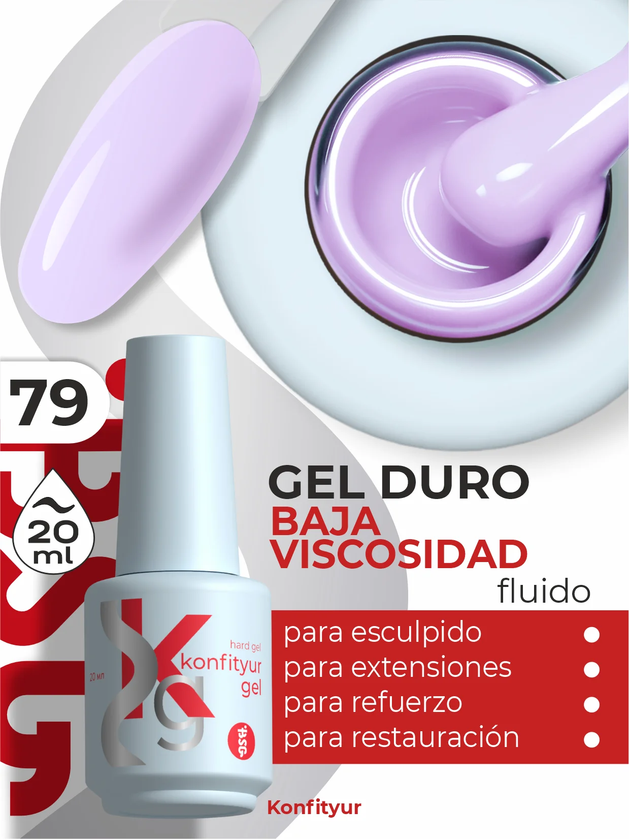 Gel duro BSG Konfithur baja viscosidad en frasco #79, 20 ml