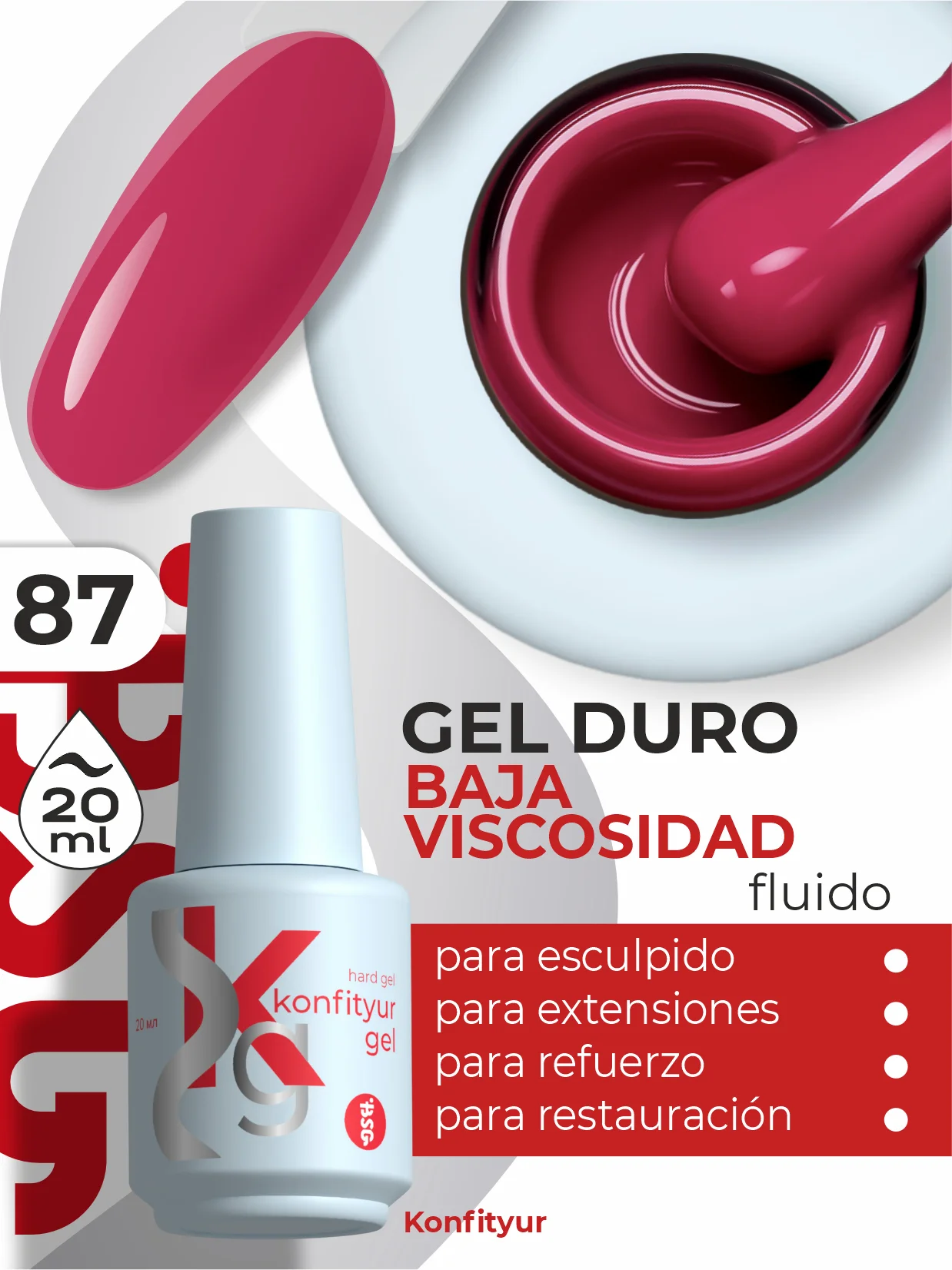 Gel duro BSG Konfithur baja viscosidad en frasco #87, 20 ml