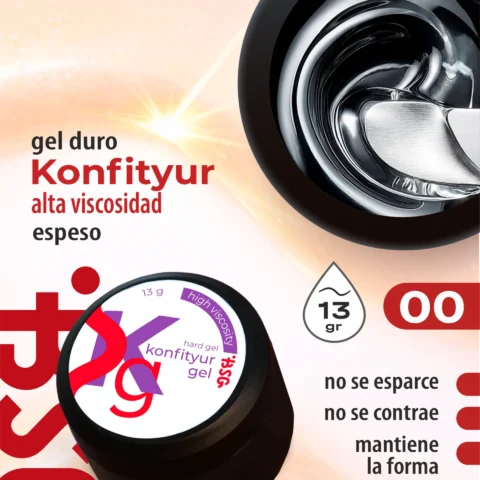 Gel duro BSG para extensiones Konfityur #00 Transparente  - ALTA VISCOSIDAD (13 g)