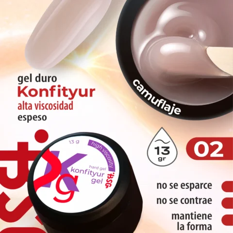 Gel duro BSG para extensiones Konfityur #02 - ALTA VISCOSIDAD (13 g)