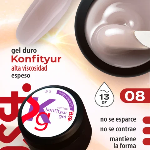 Gel duro BSG para extensiones Konfityur #08 Lechoso con tono rosa - ALTA VISCOSIDAD (13 g)