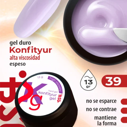 Gel duro BSG para extensiones Konfityur #39 Lila claro - ALTA VISCOSIDAD (13 g)