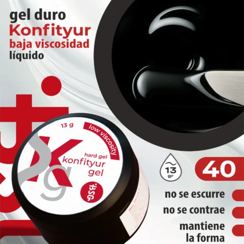 Gel duro BSG para extensiones Konfityur #40 Negro  - BAJA VISCOSIDAD (13 g)