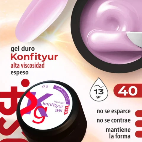 Gel duro BSG para extensiones Konfityur #40 Rosa lavanda - ALTA VISCOSIDAD (13 g)