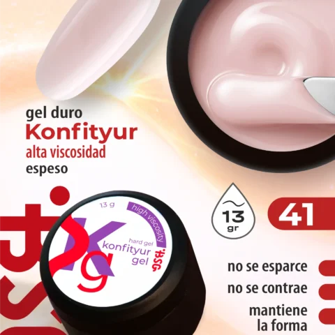 Gel duro BSG para extensiones Konfityur #41 Color yogur de fresao - ALTA VISCOSIDAD (13 g)