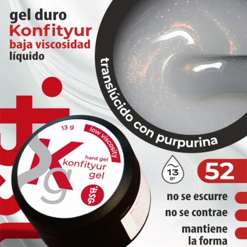 Gel duro BSG para extensiones Konfityur #52 Lechoso cálido  - BAJA VISCOSIDAD (13 g)