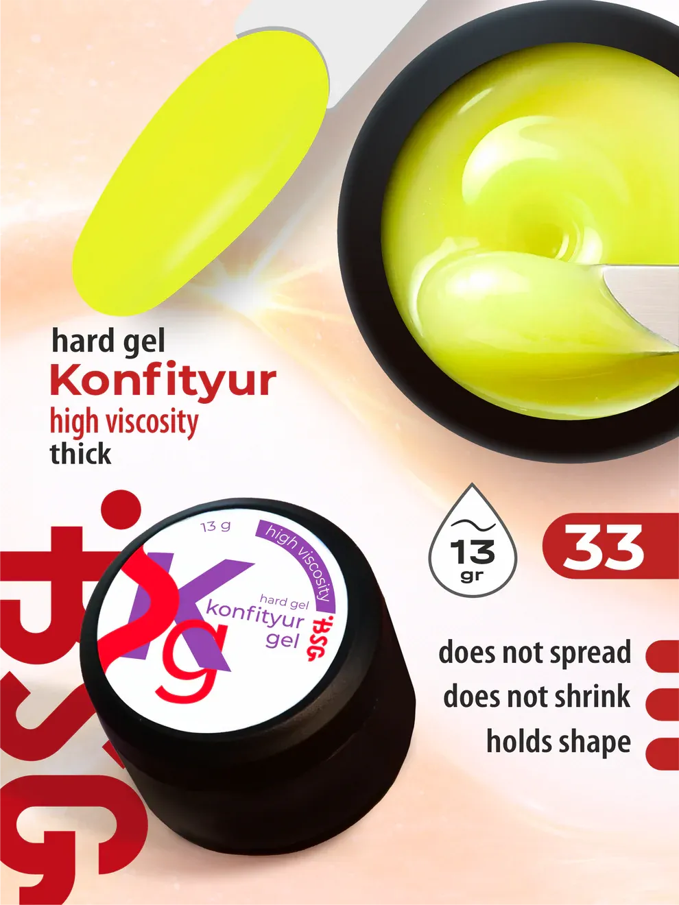 Gel duro BSG para extensiones Konfityur #33 - ALTA VISCOSIDAD (13 g)