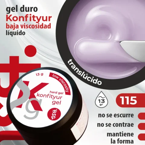 Gel duro BSG para extensiones Konfityur #115 - BAJA VISCOSIDAD (13 g)