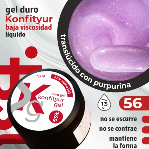Gel duro BSG para extensiones Konfityur #56 - BAJA VISCOSIDAD (13 g)