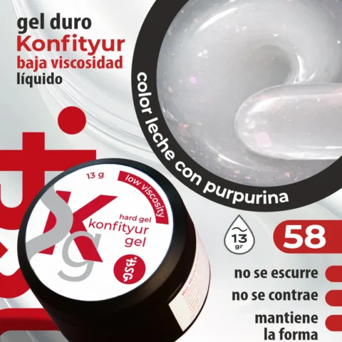 Gel duro BSG para extensiones Konfityur #58 - BAJA VISCOSIDAD (13 g)