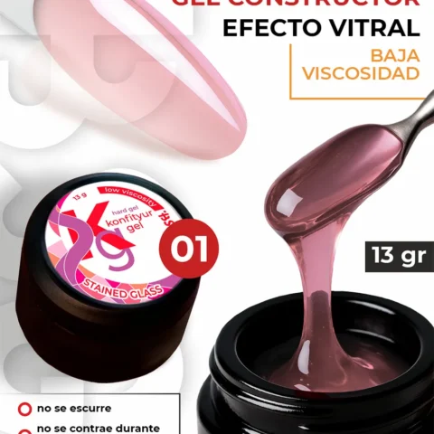 Gel duro BSG para extensiones Konfityur Stained Glass #01 – BAJA VISCOSIDAD (13 g)