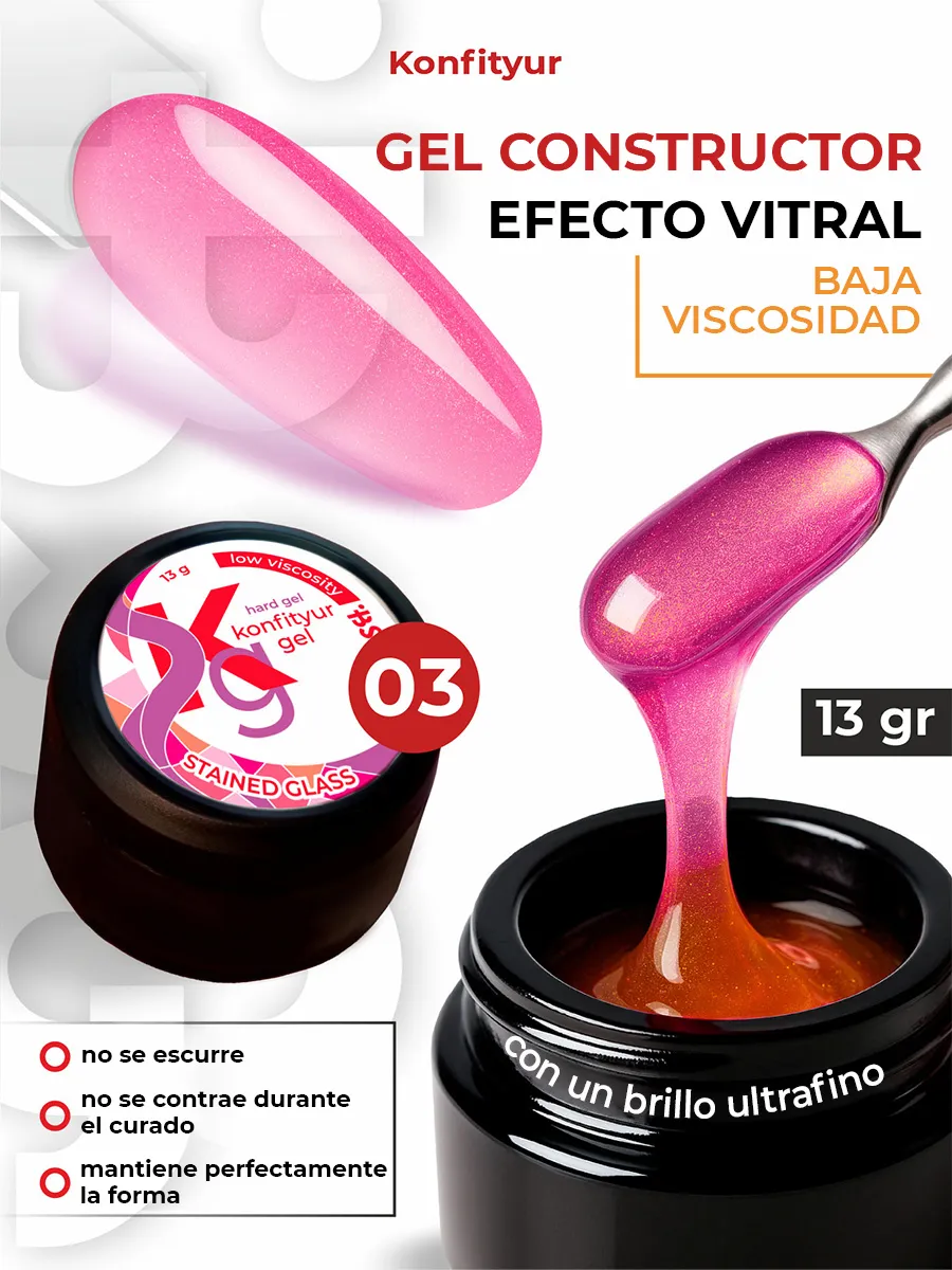 Gel duro BSG para extensiones Konfityur Stained Glass #03 – BAJA VISCOSIDAD (13 g)