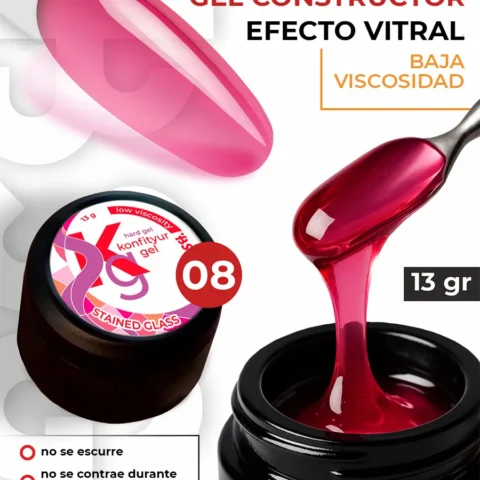 Gel duro BSG para extensiones Konfityur Stained Glass #08 – BAJA VISCOSIDAD (13 g)
