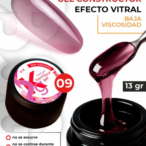 Gel duro BSG para extensiones Konfityur Stained Glass #09 – BAJA VISCOSIDAD (13 g)