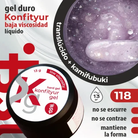 Gel duro BSG para extensiones Konfityur #118 – BAJA VISCOSIDAD (13 g)