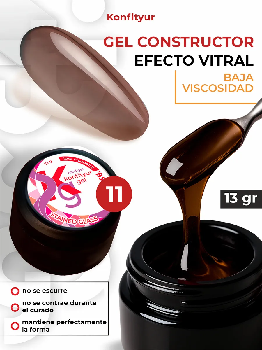 Gel duro BSG para extensiones Konfityur Stained Glass #11 – BAJA VISCOSIDAD (13 g)