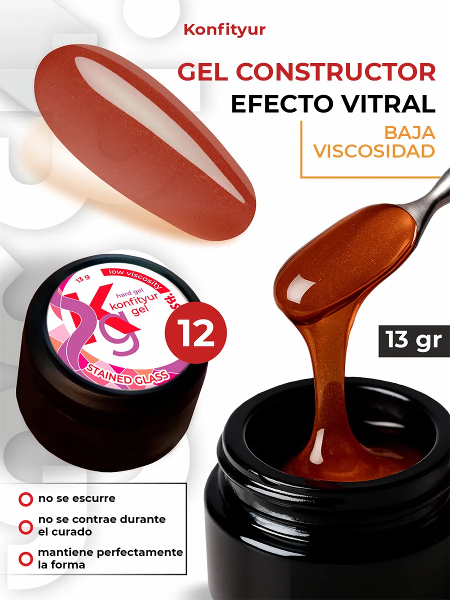 Gel duro BSG para extensiones Konfityur Stained Glass #12 – BAJA VISCOSIDAD (13 g)