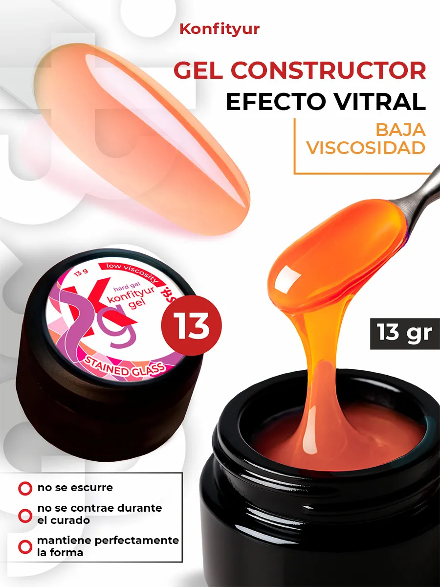 Gel duro BSG para extensiones Konfityur Stained Glass #13 – BAJA VISCOSIDAD (13 g)