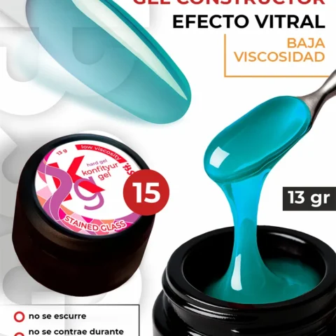 Gel duro BSG para extensiones Konfityur Stained Glass #15 – BAJA VISCOSIDAD (13 g)